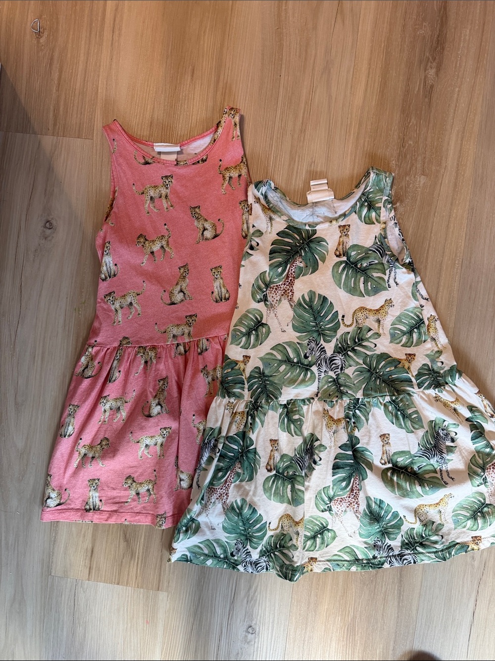 H&M Girls Pink and Cream Jungle Safari Print Tank Dresses